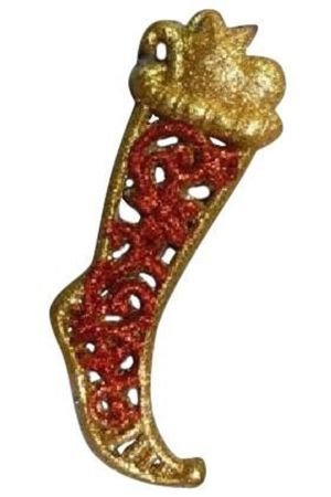 Новогоднее украшение СТАРИННЫЙ САПОЖОК золотой с красным, пластик, 12 см, ЦАРЬ ЕЛКА