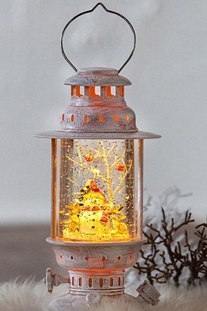 Винтажная 'снежная' лампа СНЕГОВИЧОК И КОМПАНИЯ, тёплая белая LED подсветка, 26 см, пластик, батарейки, Peha Magic