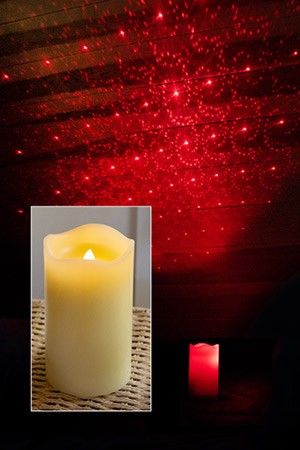 Восковая свеча-светильник ЛАЗЕРНЫЕ ЧУДЕСА, кремовая, 2 красных LED-огня, 4 варианта узоров проекции, 15 см, таймер, батарейки, Kaemingk (Lumineo)