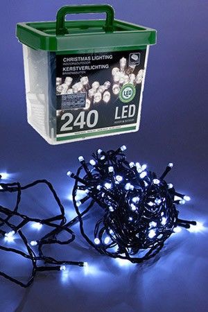 Электрогирлянда нить В ПЛАСТИКОВОМ КОНТЕЙНЕРЕ, 240 холодных белых LED ламп, 18+3 м, зеленый провод, уличная, Koopman International