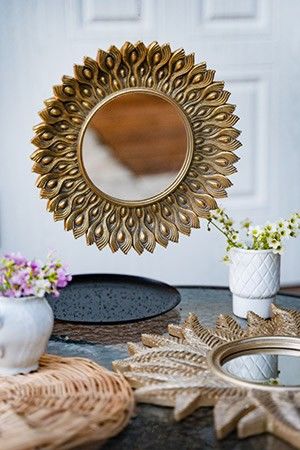 Настенное зеркало АЙЗЕРЕ, полистоун, золотое, 26.5 см, Kaemingk