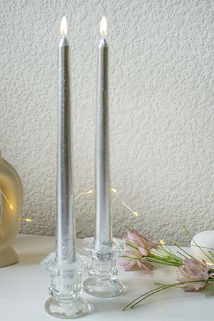 Свечи столовые РОМАНТИКА, серебряные, 25 см (упаковка 2 шт.), Koopman International