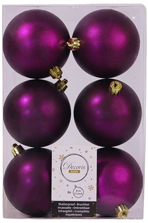 Набор однотонных пластиковых шаров матовых, цвет: фиолетовый, 80 мм, упаковка 6 шт., Kaemingk
