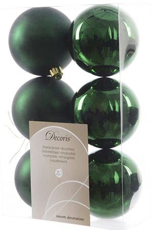 Набор однотонных пластиковых шаров глянцевых и матовых, цвет: зеленый, 80 мм, упаковка 6 шт., 2 сорт, Kaemingk