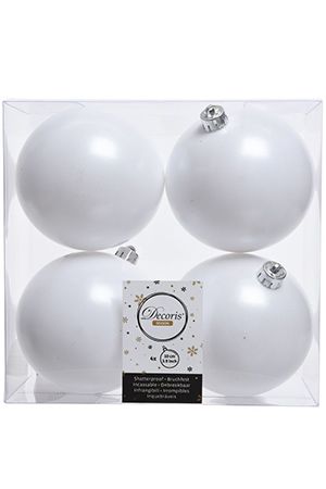 Набор однотонных пластиковых шаров матовых, цвет: белый, 100 мм, упаковка 4 шт., Winter Deco