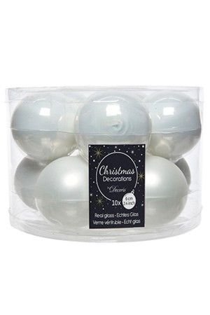 Набор стеклянных шаров матовых и глянцевых, цвет: белый, 60 мм, упаковка 10 шт., Winter Deco