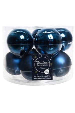 Набор стеклянных шаров матовых и глянцевых, цвет: синий, 60 мм, упаковка 10 шт., Winter Deco
