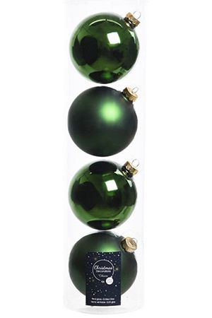 Набор стеклянных шаров матовых и глянцевых, цвет: зеленый, 100 мм, 4 шт., Winter Deco