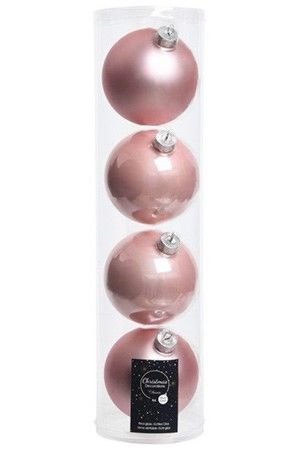 Набор стеклянных шаров матовых и глянцевых, цвет: нежно-розовый, 100 мм, 4 шт., Winter Deco