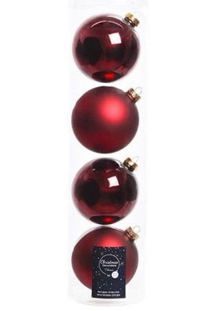 Набор стеклянных шаров матовых и глянцевых, цвет: бордовый, 100 мм, 4 шт., Winter Deco