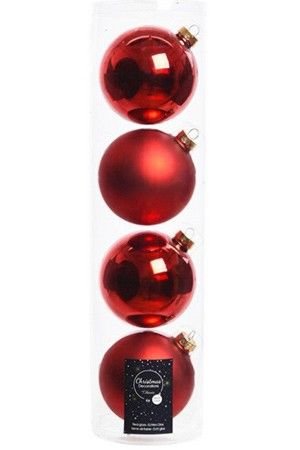 Набор стеклянных шаров матовых и глянцевых, цвет: красный, 100 мм, 4 шт., Winter Deco