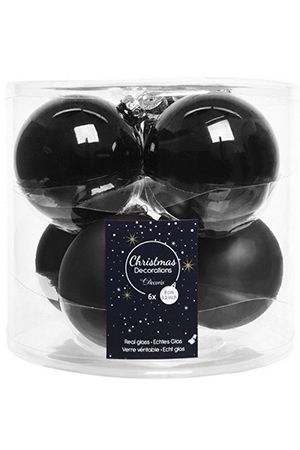 Набор стеклянных шаров матовых и глянцевых, цвет: черный, 80 мм, упаковка 6 шт., Winter Deco