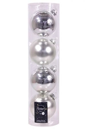 Набор стеклянных шаров матовых и глянцевых, цвет: серебряный, 100 мм, 4 шт., Winter Deco