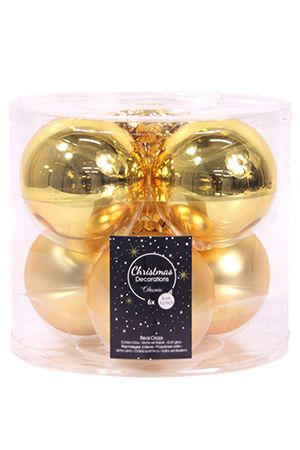 Набор стеклянных шаров матовых и глянцевых, цвет: золотой, 80 мм, упаковка 6 шт., Winter Deco