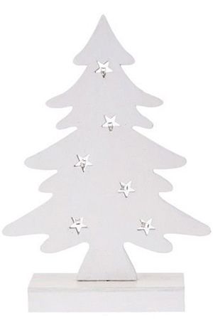 Настольная елка светящаяся ЗВЁЗДНАЯ, белый, дерево, 6 тёплых белых LED-огней, 28х20х5 см, батарейки, Koopman International