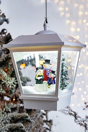 Новогодний фонарик снежный СКАЗОЧНЫЙ ВЕЧЕР со снеговиками, белый, тёплый белый LED-огонь, музыка, 45 см, пластик, Peha Magic