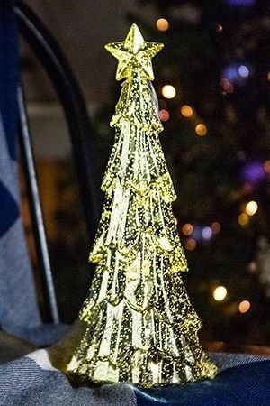 Светящаяся новогодняя фигурка ёлка МАРИЦА, золотая, 15 микро LED-огней, пластик, 36 см, батарейки
