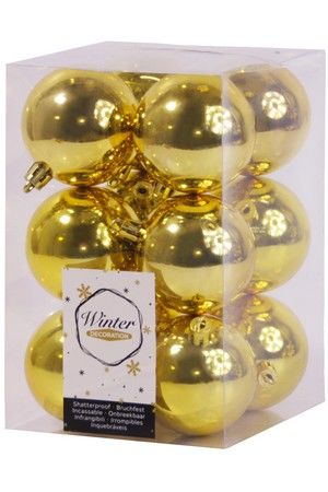 Набор однотонных пластиковых шаров глянцевых, цвет: золотой, 60 мм, упаковка 12 шт., Winter Deco