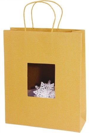 Подарочный пакет СУМОЧКА С ОКОШКОМ, бежевая, 28х34 см, Due Esse Christmas