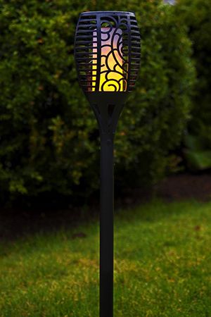 Садовый светильник - фонарь Solar ФЛАМЕНКО на солнечной батарее, 36 жёлтых LED-огней с эффектом живого пламени, 57х12 см, пластик, STAR trading