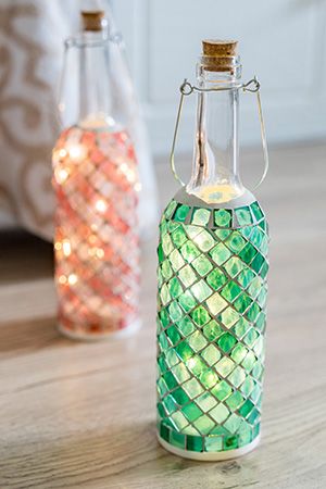 Декоративный светильник бутыль ПОСВЯЩЕНИ - зеленая, стекло, 10 тёплых белых микро LED-огней, 30 см, батарейки, Kaemingk