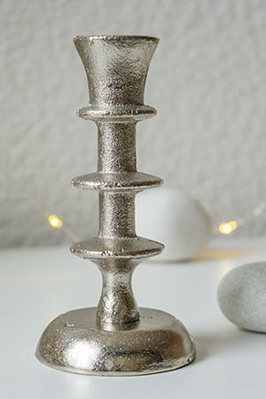 Канделябр БРУТАЛЕ ТРЭО (медиум) под 1 свечу, никелированный алюминий, серебряный, 13 см, Koopman International