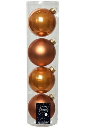 Набор стеклянных шаров матовых и эмалевых, цвет: янтарный, 100 мм, 4 шт., Kaemingk (Decoris)