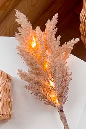 Светящаяся декоративная ветка КОРТАДЕРИЯ, светло-коричневая, 12 тёплых белых микро LED-огней, 70 см, таймер, батарейки, Kaemingk (Lumineo)