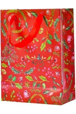 Подарочный пакет РОЖДЕСТВЕНСКИЙ БУКЕТ, красный, 18х24 см, Kaemingk (Decoris)