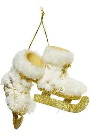 Ёлочная игрушка КОНЬКИ-УНТЫ со снежинкой, полиэстер, белые, 7 см, Kaemingk (Decoris)