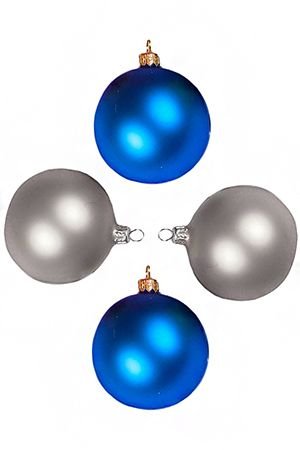 Набор стеклянных шаров ОГНИ, синий, серебро, 4х75 мм, Елочка