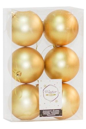 Набор однотонных пластиковых шаров, матовые, золотые, 80 мм, упаковка 6 шт., Winter Deco