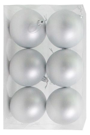 Набор однотонных пластиковых шаров, матовые, серебряные, 80 мм, упаковка 6 шт., Winter Deco