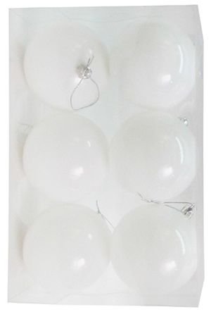 Набор однотонных пластиковых шаров, глянцевые, белые, 80 мм, упаковка 6 шт., Winter Deco