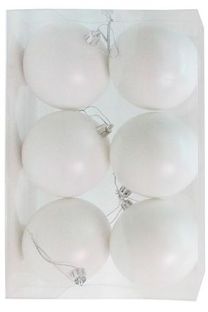 Набор однотонных пластиковых шаров, матовые, белые, 80 мм, упаковка 6 шт., Winter Deco