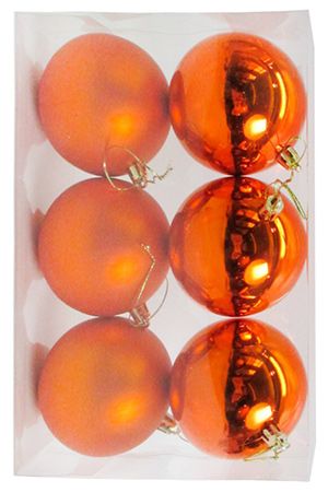 Набор однотонных пластиковых шаров, глянцевые и матовые, оранжевые, 80 мм, упаковка 6 шт., Winter Deco
