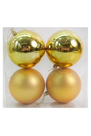 Набор однотонных пластиковых шаров, глянцевые и матовые, золотые, 100 мм, упаковка 4 шт., Winter Deco