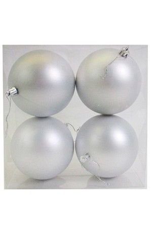 Набор однотонных пластиковых шаров, матовые, серебряные, 100 мм, упаковка 4 шт., Winter Deco