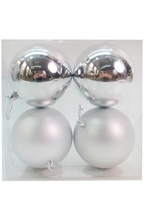 Набор однотонных пластиковых шаров, глянцевые и матовые, серебряные, 100 мм, упаковка 4 шт., Winter Deco