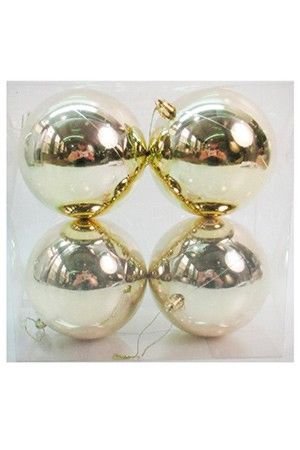 Набор однотонных пластиковых шаров, глянцевые, светло золотые (Light gold), 100 мм, упаковка 4 шт., Winter Deco