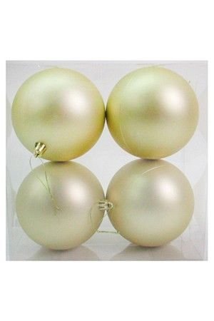 Набор однотонных пластиковых шаров, матовые, светло золотые (Light gold), 100 мм, упаковка 4 шт., Winter Deco