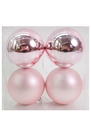 Набор однотонных пластиковых шаров, глянцевые и матовые, светло розовый, 100 мм, упаковка 4 шт., Winter Deco