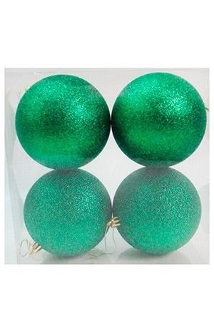 Набор однотонных пластиковых шаров, глиттер, зеленые, 100 мм, упаковка 4 шт., Winter Deco
