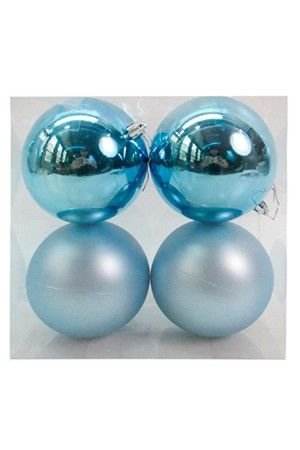 Набор однотонных пластиковых шаров, глянцевые и матовые, голубые, 100 мм, упаковка 4 шт., Winter Deco