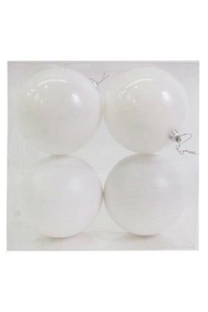Набор однотонных пластиковых шаров, глянцевые и матовые, белые, 100 мм, упаковка 4 шт., Winter Deco