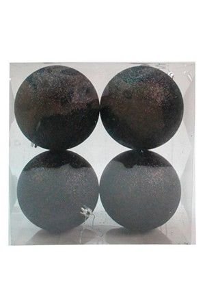 Набор однотонных пластиковых шаров, глиттер, черные, 100 мм, упаковка 4 шт., Winter Deco