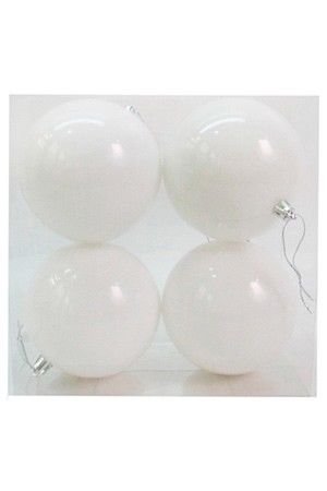Набор однотонных пластиковых шаров, глянцевые, белые, 100 мм, упаковка 4 шт., Winter Deco