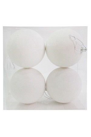 Набор однотонных пластиковых шаров, глиттер, белые, 100 мм, упаковка 4 шт., Winter Deco