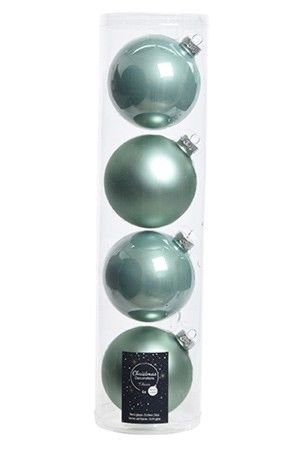 Набор стеклянных шаров матовых и эмалевых, цвет: эвкалиптовый, 100 мм, 4 шт., Kaemingk