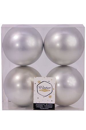 Набор однотонных пластиковых шаров, матовый, цвет: серебряный, 100 мм, упаковка 4 шт., Winter Deco